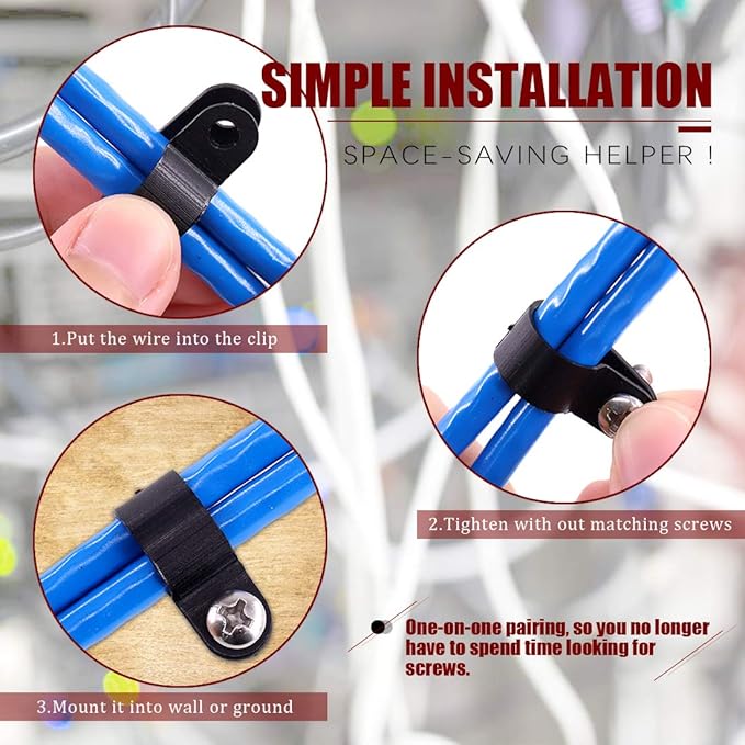 Hilitchi 135 Pcs 6 Sizes Black Plastic Cable Clamp R Type Screw Mounting Cord Fastener Cable Clips Assortment Kit with Screws for Wire Management Cable Conduit (Clips from 6mm to 23mm)