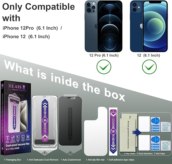 2 Pack Matte Privacy Screen Protector for iPhone 12 and iPhone 12 Pro 6.1-Inch Auto Dust Removal, No Bubbles,Anti-Spy Tempered Glass Film, Easy Installation