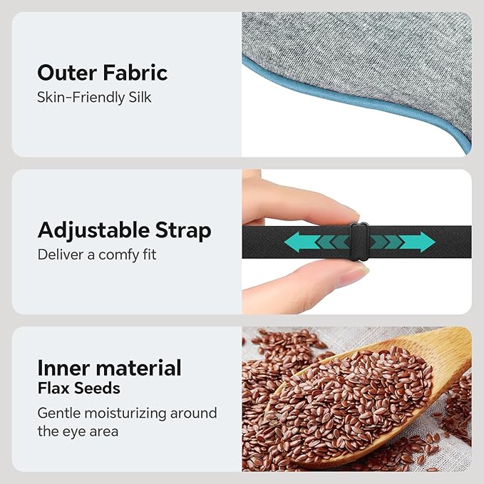 Heated Eye Mask for Dry Eyes, Stye & Migraines Relief - USB Electric Warm Compress with 20 Temp/Time Settings, Washable Flaxseed Cover for MGD, Blepharitis & Eye Strain