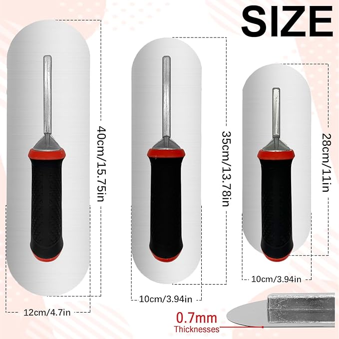 3 Pack Pool Trowels, 0.7mm Thickness Stainless Steel Concrete Tools Set (16”x5" & 14"x4" & 11"x4"), Flat Finishing Cement Drywall Plastering Masonry Construction Hand Kit