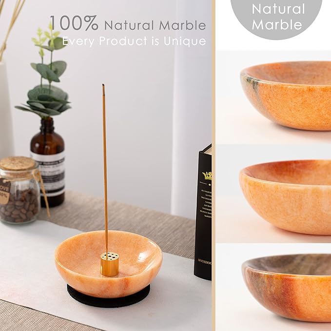Rare Natural Red Marble Incense Holder, Astonishing Incense Burner for Meditation - Sunset Red