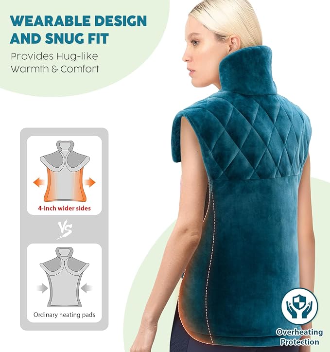 Weighted Electric Heating Pad for Neck, Shoulders and Back Pain Relief | Father's Day Gifts for Dad Husband,Gifts for Men Women, Birthday, Christmas | Fast Heating, 6 Heat Settings, 4 Timers, Auto‑Off