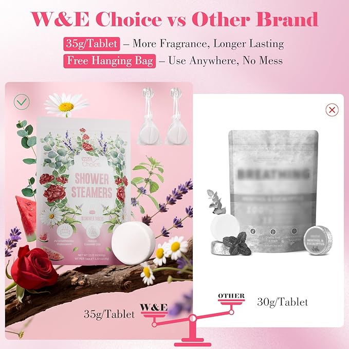 W&E Choice Shower Steamers Aromatherapy 18 Pcs- Shower Bombs with Natural Essential Oils for Daily Relaxation & Stress Relief, Gift for Women & Men, Mom, Teen