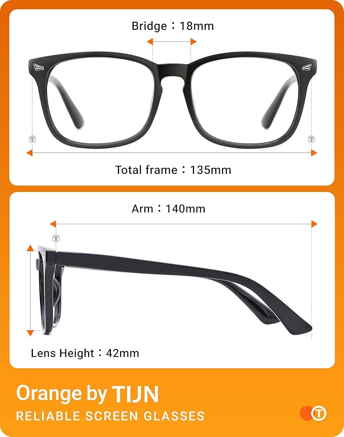 TIJN Blue Light Blocking Glasses for Women Men Clear Frame Square Nerd Eyeglasses Anti Blue Ray Computer Screen Glasses