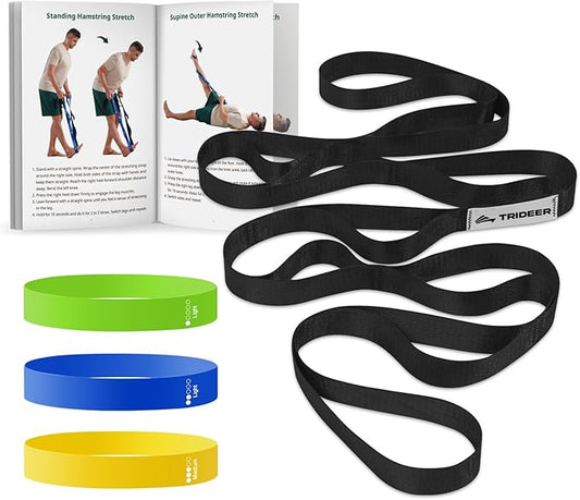 Trideer Stretching Strap & 3PCS Resistance Bands Set – Non-Elastic Stretch Strap & Elastic Bands for Safe Stretching, Mobility, Physical Therapy, Rehab, Recovery, Yoga & Home Exercise