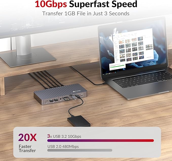 Docking Station, 13-in-1 Laptop Docking Station Triple Display, 4K HDMI and 2 x DP, 100W Laptop Charging, 10Gbps USB-C/A, Ethernet, Audio, SD, USB-C Dock for MacBook/Chrome/Dell/HP/Lenovo