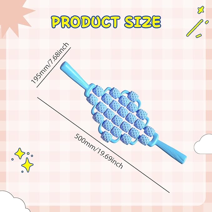 Massage Roller Sticks Ergonomic Handheld Massage Tool for Waist Shoulders Stomach Arms Buttocks, Blue