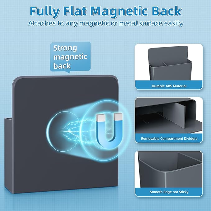 Mabrasse 2p Magnetic Dry Erase Marker Holder,Pen and Eraser Holder for Whiteboard, Magnet Pencil Cup Utility Storage Organizer for Office, Refrigerator, Locker and Metal Cabinets（Grey）