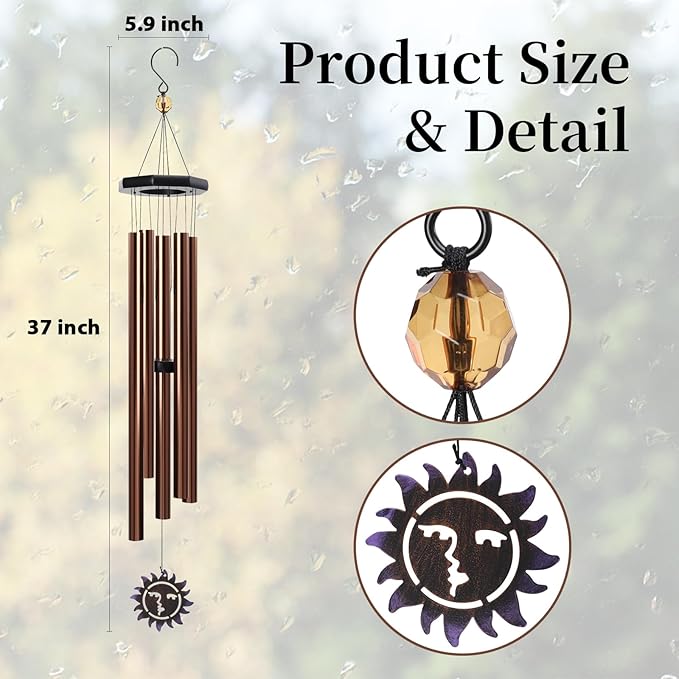MUMTOP Wind Chimes for Outside - Deep Tone Memorial Sympathy Wind Chimes Outdoor, 37 Inch Windchimes Clearance for Garden, Patio,Yard Decor Gift