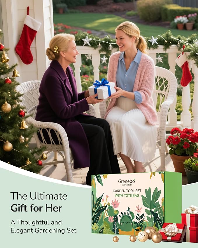 Gardening Tools, 10-Piece Gardening Gift Set for Women, Rust-Proof & Heavy-Duty Tools with Floral Organizer Bag, Fashionable & Thoughtful Gift for Garden Women (Pink White)