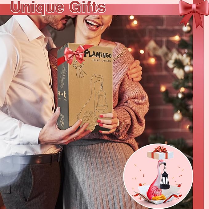 Goodeco Flamingo Statue with Solar Lantern - Artistic Pink Flamingo Decor for Outdoor Garden & Home, Gifts for Women & More