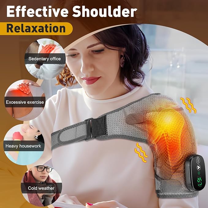 Cordless Shoulder Heating Pad with Massage, Heated Shoulder Wrap for Rotator Cuff Pain, Shoulder Massager for Pain Relief, Gifts for Dad Mom Husband Wife Seniors