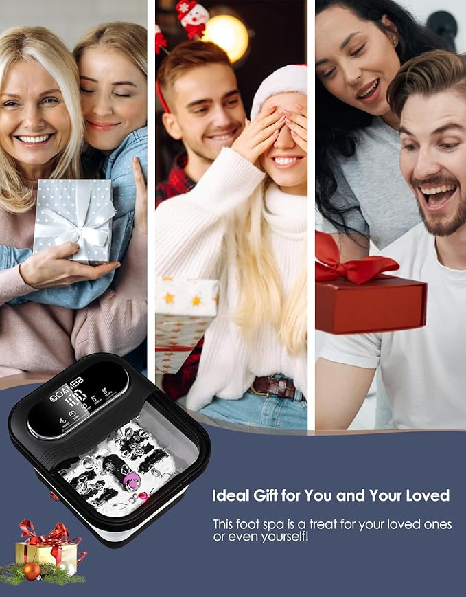 Collapsible Foot Spa with Heat, Bubble and Temp Control, Foot Bath Massager with XL Touch Screen and Massage Rollers, Foot Soaking Tub, Pedicure Foot spa for Stress Relief (Black)