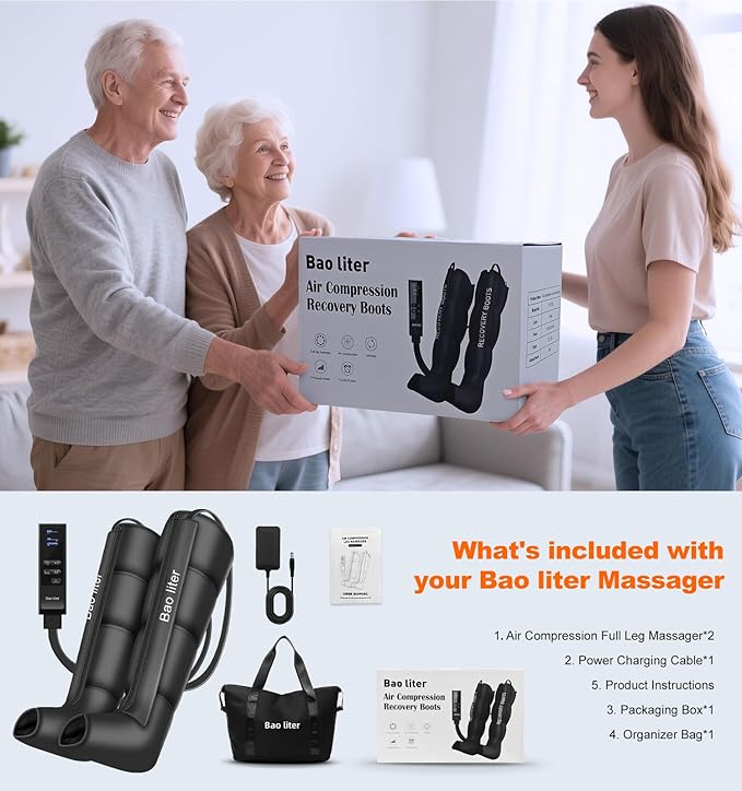 Leg Air Massager for Circulation & Pain Relief-Advanced 4D Sequential Compression for Foot & Calf (No Heat), Air Compression Recovery System, Professional Sequential Device,9 Intensities 6 Modes