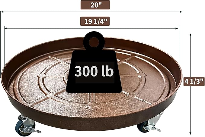 Heavy Duty Plant Caddy with Solid Rubber Wheels, Lockable, Increased Load Capacity, One-Minute Installation, Suitable for Indoor, Outdoor, Patio, Garden Settings, 20 Inches 3PACK, Brown