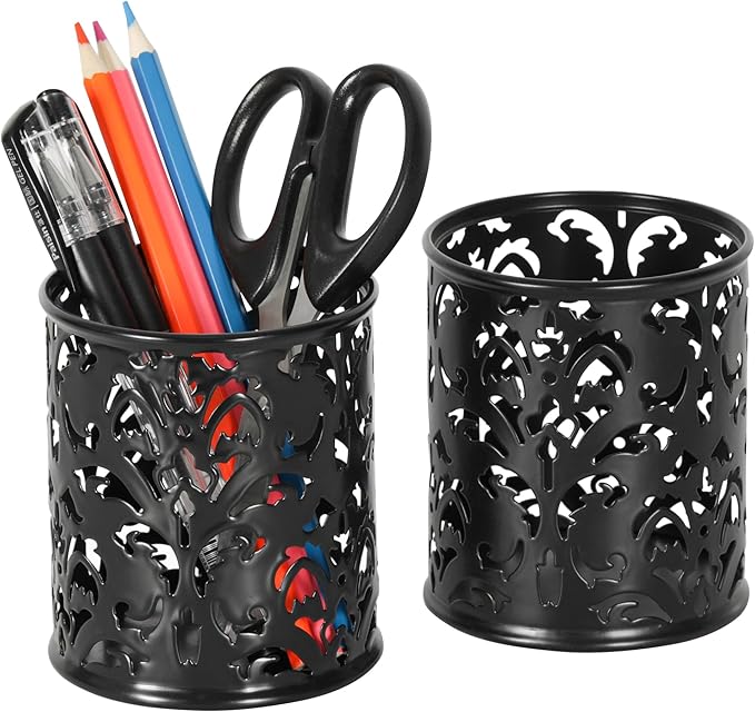 EasyPAG Black Pen Holder for Desk 2 Pack Metal Pen Holder Organizer Pencil Cup Holder for Home, Office, Classroom, School