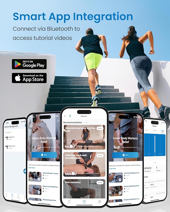 RENPHO Massage Gun with Heat, Portable Muscle Percussion Massager with Bluetooth for Back and Neck, 5 Replaceable Heads, Carry Case, Gifts for Men Women