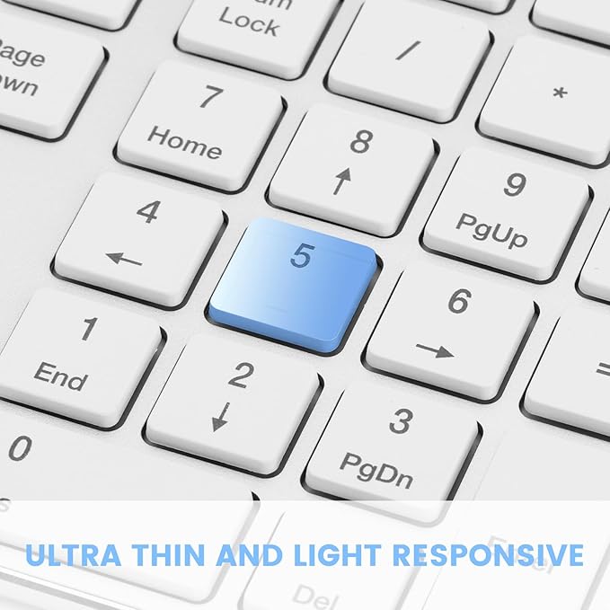 TIETI K01R Wireless Keyboard, 2.4G Slim and Compact Wireless Keyboard with Numeric Keypad, Long Battery Life, Lag-Free for PC Laptop Computer Windows, Silver