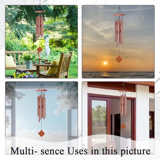39" Large Wooden Wind Chimes for Outside,High-pitched Wind Chimes Outdoor with 6 Heavy Tubes for Patio,Garden Hanging Décor, Sympathy Gifts, Rose Golden