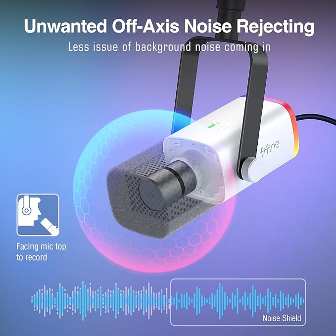 FIFINE Gaming XLR/USB Microphone Kit, Streaming Dynamic Mic Set for PC, Computer Mic for Vocal Podcast Recording Voiceover, with Headphones Jack, Gain Knob, Arm Stand-AmpliGame AM8T White