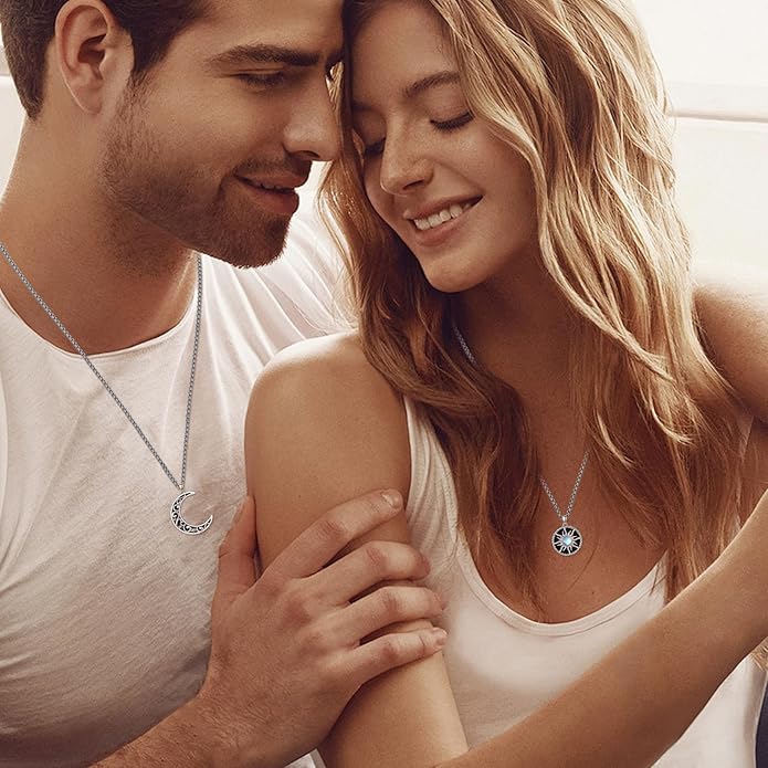 Yin Yang Necklaces 925 Sterling Silver Friendship Sun Moon/Mountain/Dolphin/Tree of Life/Flower/Wings Pendant Necklace Moonstone Abalone Opal Jewelry for Women Men Couples