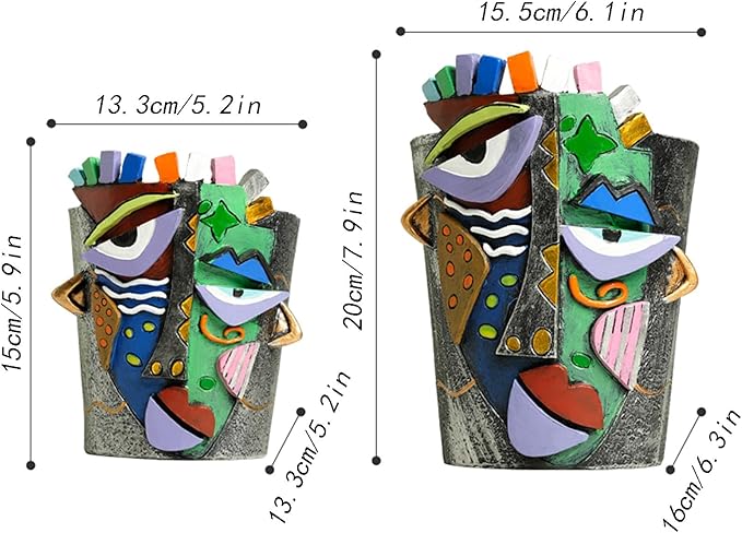 Picasso Face Planter Pots Abstract Art Colorful Flower Vase with Drainage Hole Unique Head Flower Pots for Home Balcony Decoration (Large)