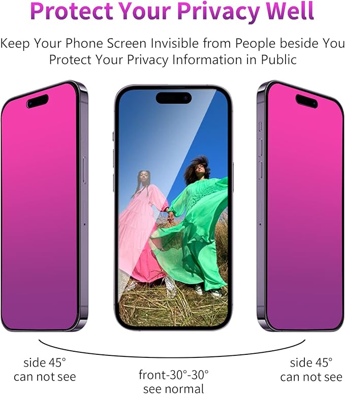 2Pack Gradient Tempered Glass for iPhone 15 Privacy Screen Protector for iPhone15 6.1inch Anti Spy Anti Blue Light Eye Protection HD Ultra Clear Anti-Scratch Bubble Free