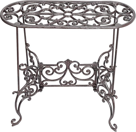 Sungmor Heavy Duty Cast Iron Potted Plant Stand Garden Table - 22.6IN. 1 Tier Metal Stands - Decorative & Vintage Style Indoor Outdoor Corner Shelf for Planters Vases Lanterns Ornaments Books and More