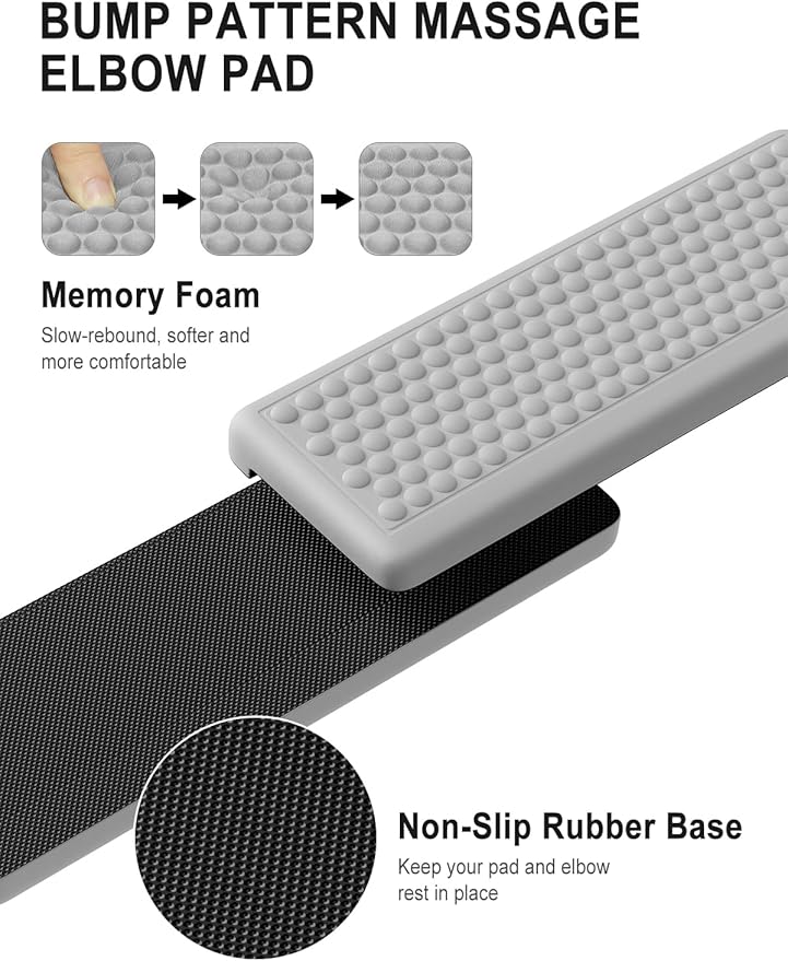 Hsurbtra L-Shaped Desk Elbow Pad, 2-Piece Soft Memory Foam Elbow Support Padding with Non-Slip Rubber Base, Ergonomic Desk Edge Cushion Wrist Rest for Office, Home, Work, Gaming, Gray