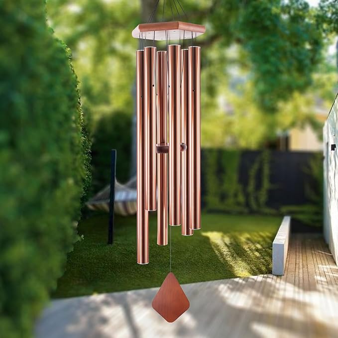 Wind Chimes Outdoor Large Deep Tone, 44 Inches Sympathy Wind Chimes Tuned Soothing Melody, Memorial Wind-Chime with 6 Heavy Tubes for Outside Decoration, Garden/Yard. Copper
