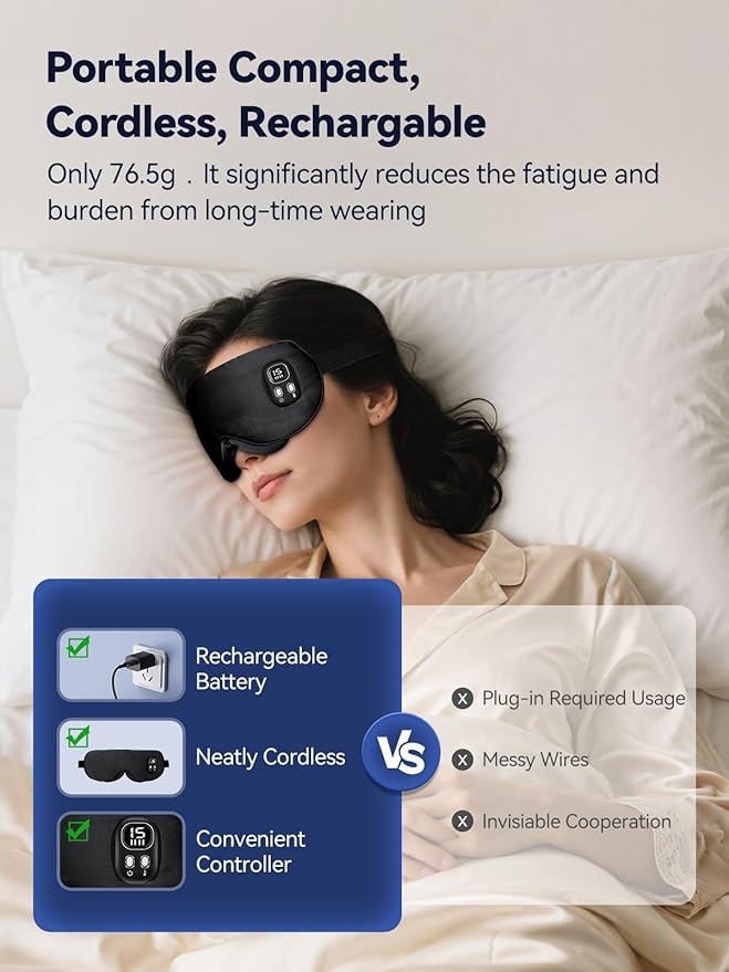 Heated Eye Mask - Cordless Eye Mask for Dry Eyes, Silk Sleeping Mask for Eye Relief, Washable Eye Heating pad for Travel
