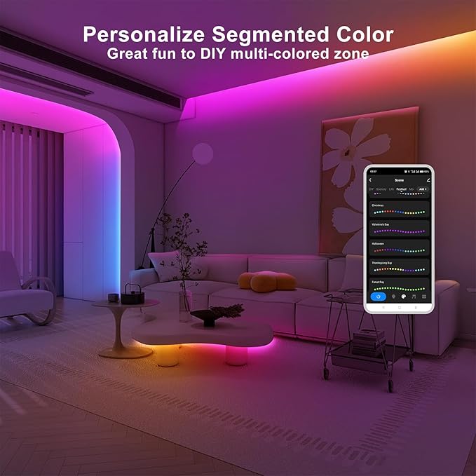 6.56ft Bluetooth RGB+IC COB Led Strip Light with App, Chasing COB Light Strip, Segmented Control, Music Sync, Color Changing Led Lights for Home Decor, Gaming, Cabinet, Desk