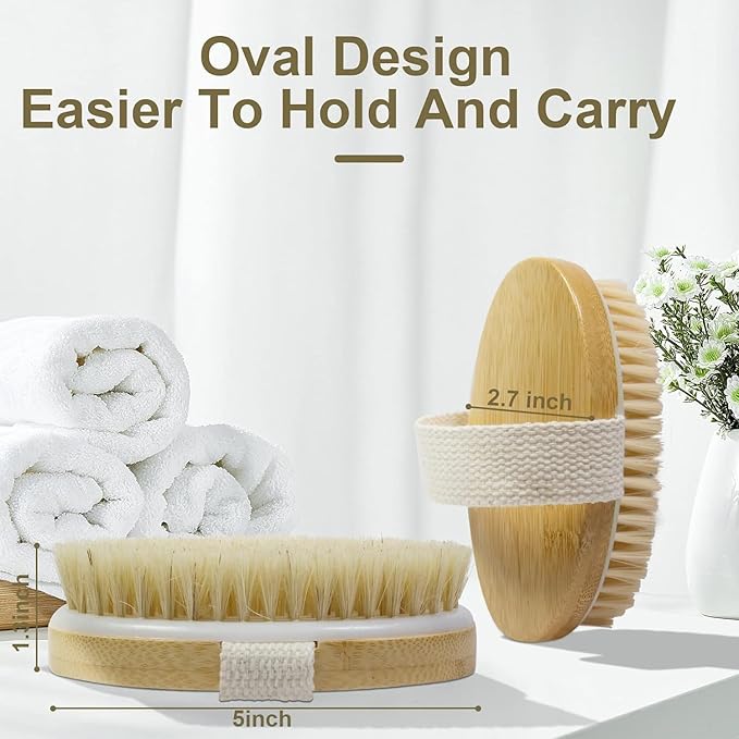 Bamboo Dry Body Brushes,Dry Body Scrubber for Dry Skin, Blood Circulation, Cellulite Treatment,Drying Brush Suitable for All Kinds of Skin with Soft and Stiff Bristles