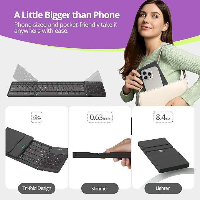 Nillkin Pocket Foldable Keyboard with Touchpad & Wireless Bluetooth, Portable Travel Keyboard for Home or Mobile Office Replaces Keypads and Mouse Combo, Compatible with iPad, Laptop, Tablet - Black