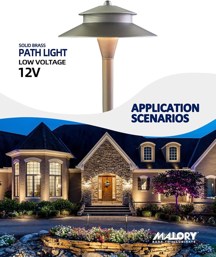 MALORY 4-Pack Low Voltage Pathway Lights with G4 Bulb, (24''H) Brass Landscape Path Light, 9-17V AC/DC Outdoor LED Landscape Lighting for Yard with Ground Stake(P03)