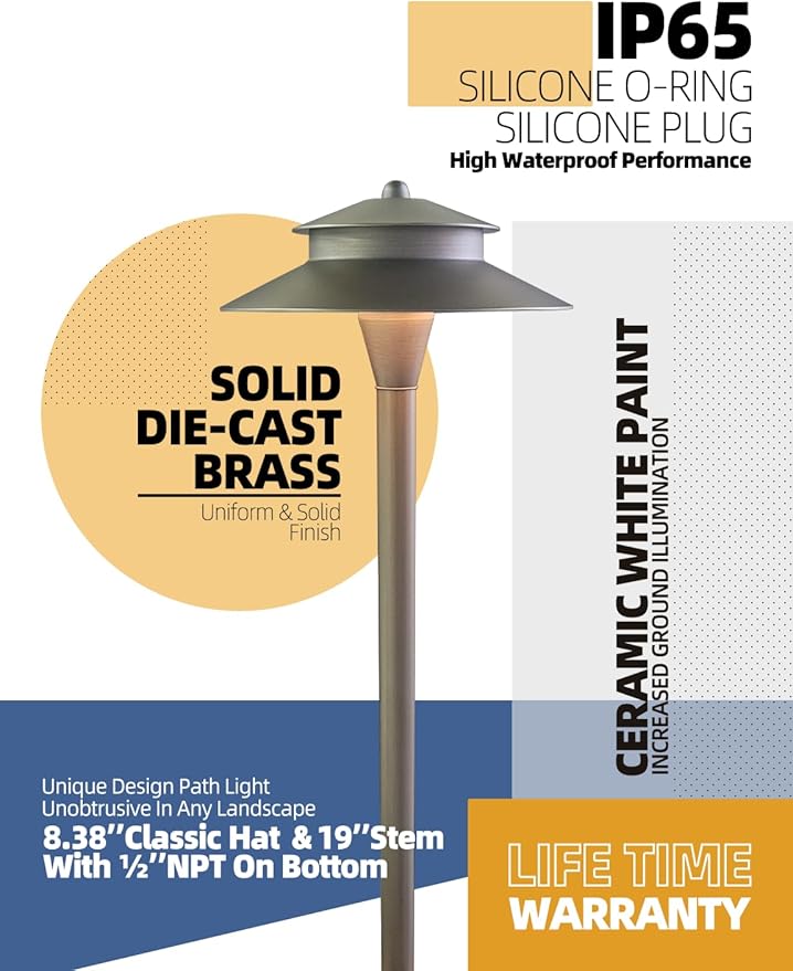 MALORY Low Voltage Pathway Lights with G4 Bulb 1-Pack,(24''H) Brass Landscape Path Light, 12V Outdoor LED Landscape Lighting for Yard with Ground Stake(P03)