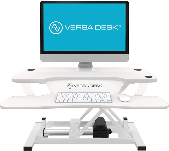 Power Pro Electric Height-Adjustable Desk Riser by VersaTables | USA Manufactured | Standing Desk Converter | Sit to Stand Desktop with Keyboard + Mouse Tray | 36"x 24" | White