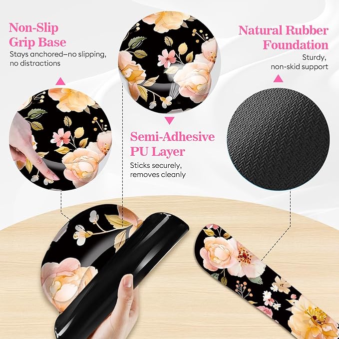 Long Mouse Pad XXL,Ergonomic Desk Mat Gaming Set,Keyboard Wrist Support Rest Mouse Pad Suitable for Office and Home (XXL Rose Set)