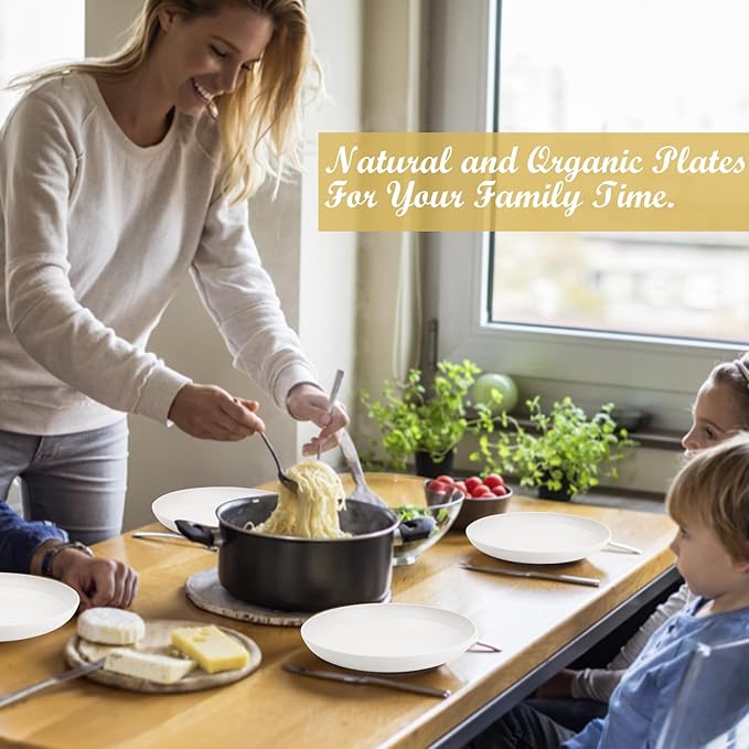 Wheat Straw Plates - 10 Inch Unbreakable Dinner Plates Set of 8 - Dishwasher & Microwave Safe Plastic Plates Reusable for kitchen and camping (White)