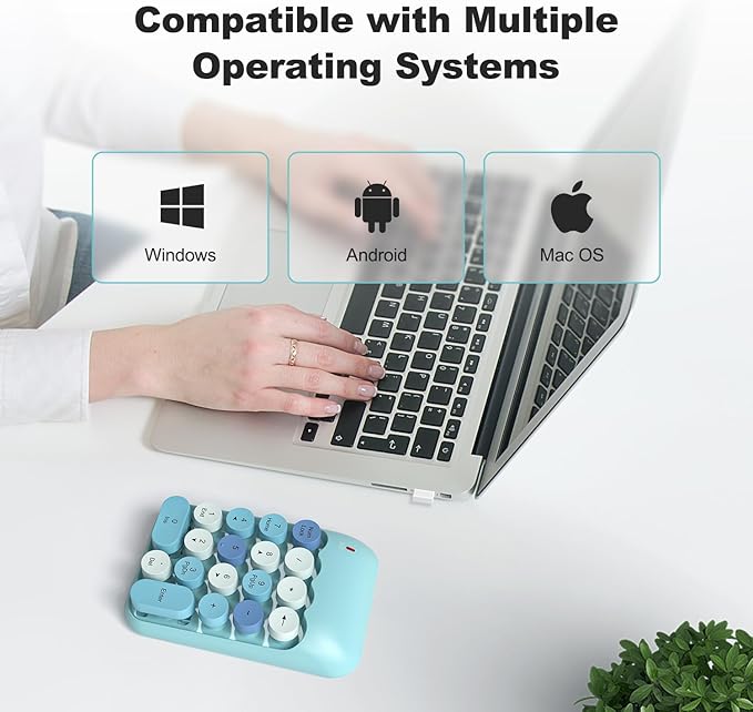 MOFII Wireless Number Pads - Blue Numeric Keypad 18 Keys USB 2.4G Round Keycap Colorful Extensions Keypads, Financial Accounting Portable Numpad 10 Key for Laptop/PC/Notebook/Surface Pro