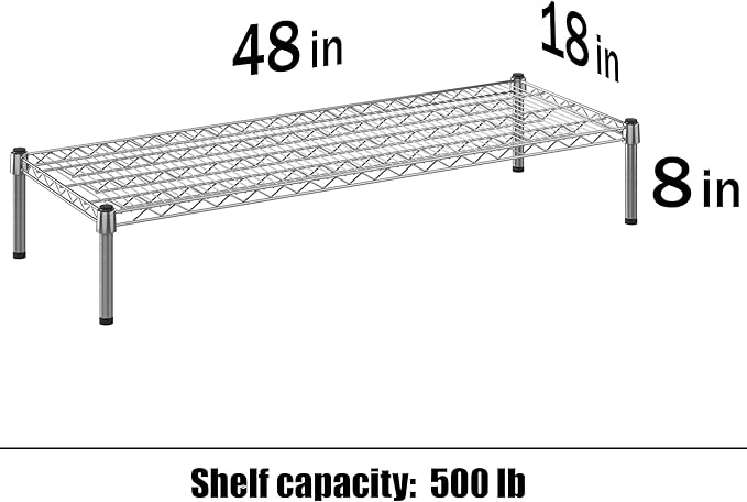 18" Deep x 48" Wide x 8" Height Wire Shelving Kit | 1-Tier | NSF Commercial Storage Rack Unit