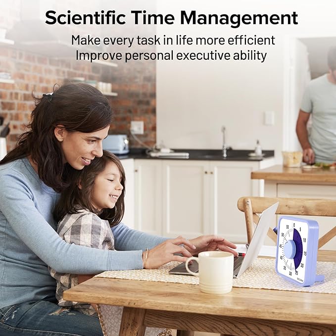 Secura 7.5 Inch Visual Timer, 60 Minute Oversize Visual Countdown Timer for Kids and Adults, Durable Mechanical Time Management Tool (Violet)