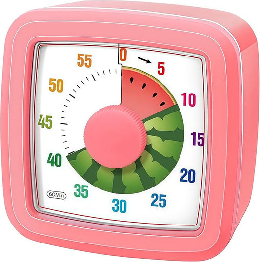 Kids Visual Timer for Kitchen,Classroom,Cooking,Learning,Bedroom,Office, 60-Minute Countdown Pomodoro Timer for Kids with Autism ADHD (Watermelon Style)