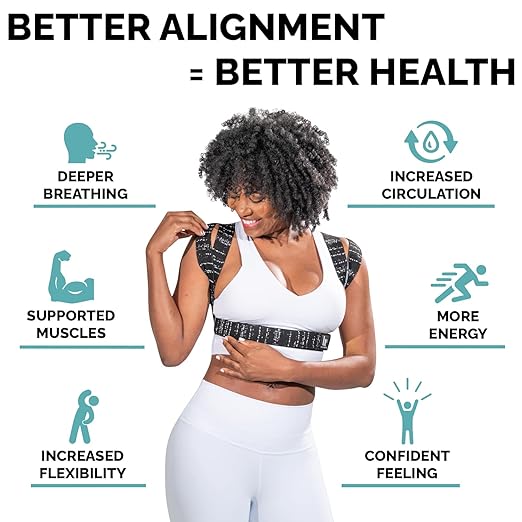 Posture Corrector for Women and Men - Made in USA - Slim and Adjustable Shoulder Brace - Back Brace for Back Pain Relief - Black Drizzle XL