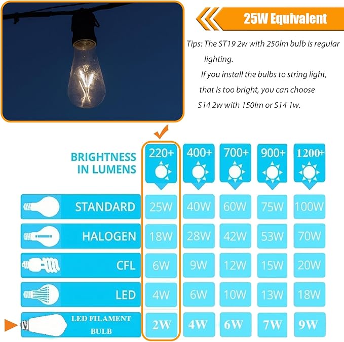 4000K Cool White LED Edison Bulbs 25W Equivalent, Low Wattage 2W ST19 LED Light Bulbs, Replacement Bulbs for Ceiling Light Fixtures, E26 Base, 250LM, Non-dimmable, Pack of 12
