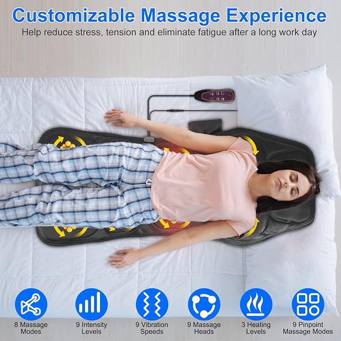 Back Massager Chair Pad with Heat, Massage Seat Cushion, Multifunctional Back Massager Fatigue Stress Relief with Massage Vibration Timer for Men Women Home Office Car Use
