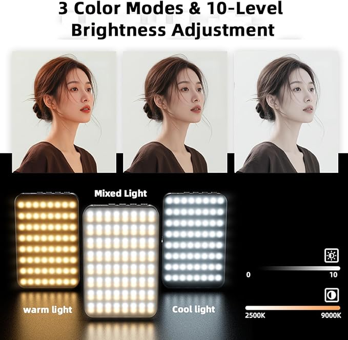 Magnetic Phone Light - 3 Color Temperature, 160 LED Selfie Light with Clip for Phone, Camera, Laptop, iPad, 3000mAh Portable Video Light for TikTok/Vlog,/Zoom Calls,/Makeup (Black)