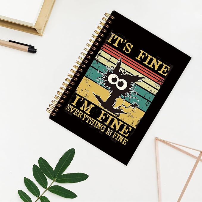 It's Fine I'm Fine Everything is Fine Funny Notebook, Black Cat Notebook Journal, Funny Journals for Women, Cat Lover Gifts for Women, Cat Mom Gifts, Cat Office Supplies, 5.5x8.3 Inch