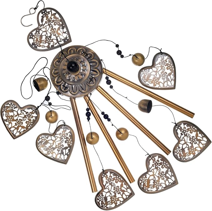Outdoor Hearts Wind Chimes, Bronze Wind Chimes, Heart-Shape Wind Bells Gifts for Mom & Women, Heart Memorial Wind Chime for Home, Garden, Indoor, Outdoor Decoration, Garden Windchimes