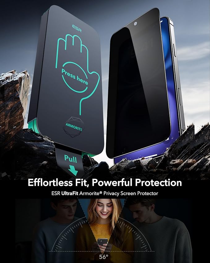 ESR 3 Pack 9H+ Glass for iPhone 16/ iPhone 15 Privacy Screen Protector, [Military Grade Shatterproof & Longest Durable] Armorite Anti-spy Tempered Glass with UltraFit Tray